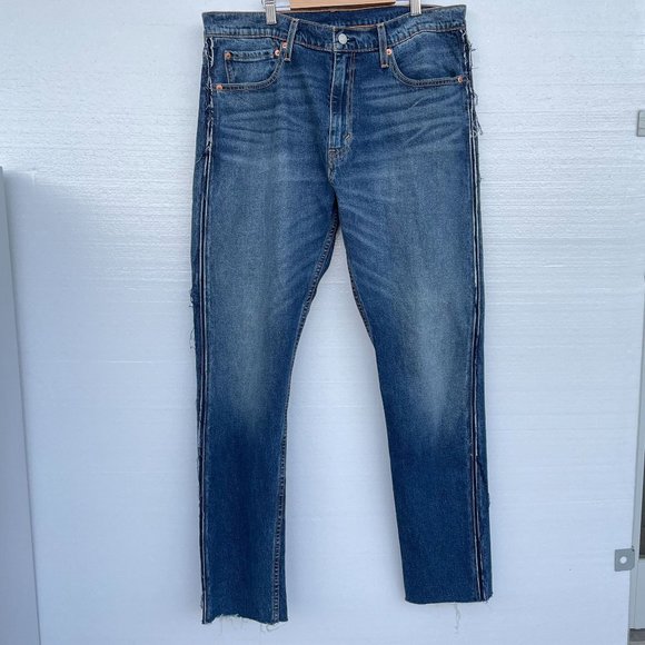 Levis 512 Premium Mens Denim Dark Slim Taper Jeans Unfinished Seams 36x32 - Picture 1 of 9
